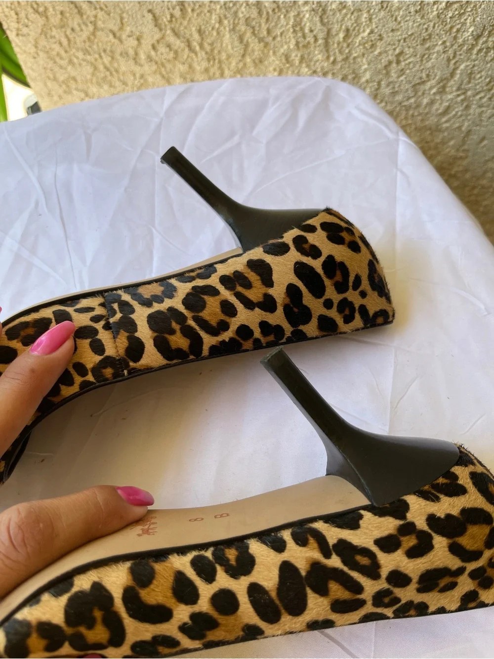COACH Zan Leopard-Print Calf Hair Pointed Toe Pumps with Black leather